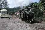 ‘Merddin Emrys’ runs into Tanybwlch past a waiting Crosville bus.   (00/06/1965)