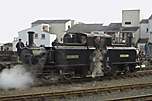 The star of the weekend, ‘Merddin Emrys’ simmers in the sunshine at Harbour station.       (30/04/2005)