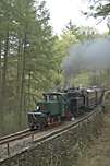 ‘Moelwyn’ & ‘Mountaineer’ startle the local wildlife as the charge round Whistling Curve.       (01/05/2005)