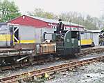 The Ffestiniog’s Simplex, ‘Mary Ann’ with Dave High in charge shunts Minffordd yard.   (30/04/2005)