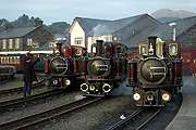 Three Fairlies in steam, ‘David Lloyd George’, ‘Merddin Emrys’ and ‘Taliesin’ lined up.       (16/10/2005)