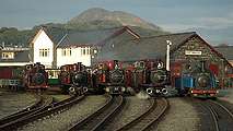 The three traditional outline double Fairlies are flanked by a pair of England engines.       (16/10/2005)