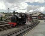 ‘Stanhope’ and ‘Prince’ prepare to leave Harbour station with a freight train for Rhiw Goch   (05/05/2003)