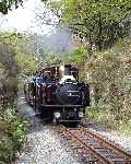 ‘Taliesin’ approaches Tanybwlch with the ‘Talking Train’.   (01/05/2004)