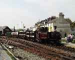 ‘Taliesin’ waits at the end of the platform with the Festiniog Railway Society AGM Special, Porthmadog Harbour station.   (01/05/2004)