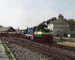 ‘Vale of Ffestiniog’ and ‘Criccieth Castle’ depart with the ill-fated late afternoon service to Blaenau Ffestiniog.   (01/05/2004)