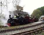 ‘Linda’ carefully pulls away from Tanybwlch with a guest driver in charge.   (02/05/2004)