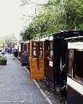 The Victorian Talking Train set stands in Tanybwlch awaiting the return of it's passengers.   (02/05/2004)