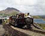 ‘Taliesin’ passes Boston Lodge with the Victorian ‘Talking Train’ set.   (03/05/2004)