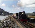 Penrhyn ladies Linda & Blanche along the Cob with an up train   (12/10/2002)