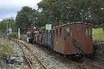 An assortment of waggons follow ‘David Lloyd George’ towards Minffordd.   (26/09/2004)