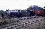 Matheran Light Railway Heywood no 740 and Baldwin 4-6-0T no 778 outside the shed viewed from the park across the tracks   (10/09/1995)