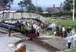 ‘River Irt’ has arrived at Ravenglass and is about to run onto the turntable   (10/07/1985)