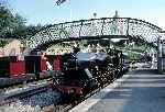 ‘River Esk’ runs under the footbridge at Ravenglass after turning   (01/09/1991)