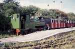 Bagnall 'Baretto' class 0-6-2T ‘Superb’ waits with a rake of former Chattenden stock at Kemsley Down   (09/08/1997)