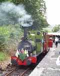Dolgoch stands at the up end of the platform at Abergynolwyn with the Golden Jubilee working from Tywyn. (29/07/2001)