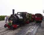 Preparing the evening departure at Tywyn Wharf. Talyllyn has acquired the flags and headboard from No 2. (29/07/2001)
