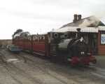 ‘Talyllyn’ and the vintage train await departure from Tywyn Wharf   (23/09/2001)