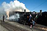 Tim Goodspeed paints out the yellow ‘restricted’ stripes on the buffer beam as the fire is relit on K1.       (08/09/2006)