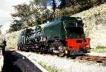 Former Alfred County Railway Garratt no 138 gently rolls down across the turnout   (13/10/1997)