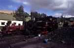 Llanfair Caereinion station with ‘Dougal’, ‘Sir Drefaldwyn’ and ‘Countess   (08/09/1990)