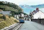 Car No 4 is seen descending towards Llandudno, just above the lower section’s passing place.  Car 5 can be seen ascending just below.   (27/07/1981)